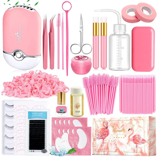 Lash Extension Kit Professional USB Eyelash Fan Individual 0.07D Curl Mix 8-15mm Extra Strong Glue Lash Glue Remover Eye Patch Silicone Pad Tapes,Perfect Tool for Beginner