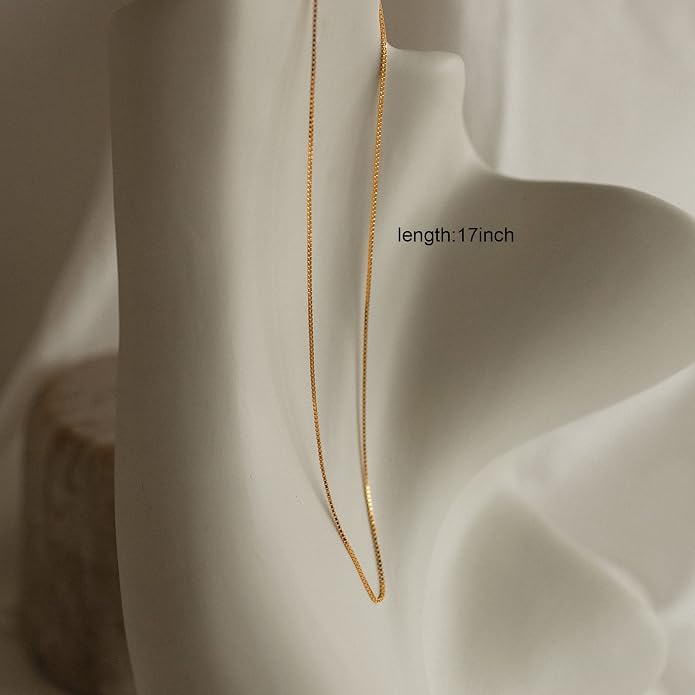 Tewiky Gold Chain Necklace for Women, 14k Gold Plated Thin Beaded Wave Box Necklace Dainty Simple Layered Choker Minimalist Link Chain Necklace Trendy Jewelry for Women