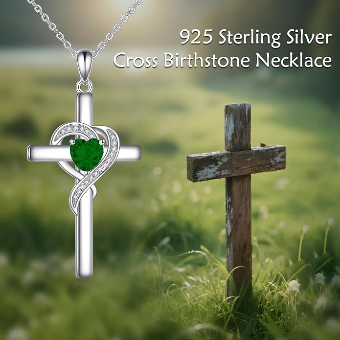 Cross Necklace for Women 925 Sterling Silver Infinity Love Heart Birthstone Pendant Necklace Cross Birthday Jewelry Gifts for Her