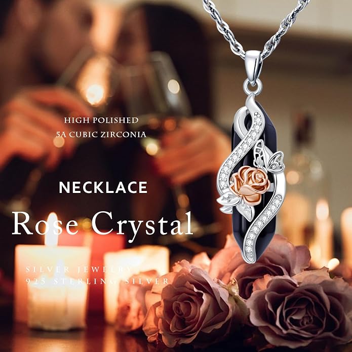 Crystal Necklace 925 Sterling Silver Rose/Sunflower Necklace for Women Jewelry Gifts for Women