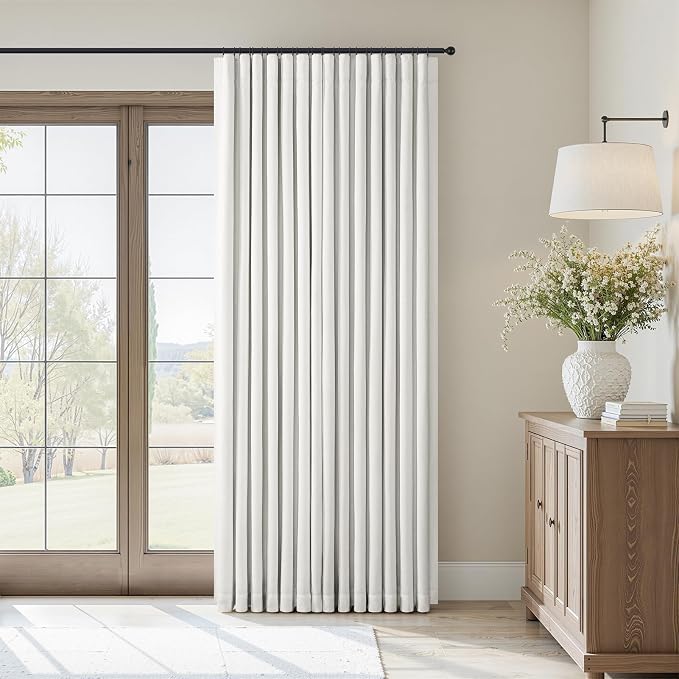 Topfinel Blackout Linen Textured Drapes with Back Tab for Track System 105 Inch Off White Rod Pocket & Back Tabs Room Darkening Panels, Baby Nursery Beige White 52" W*105" L
