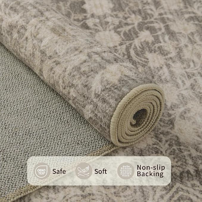 10x14 Washable Area Rug for Living Room, Extra Large Neutral Vintage Boho Rugs for Dining Room, Kids Room, Farmhouse, Durable Low Pile Non Slip Carpet for High Traffic Areas, Apricot