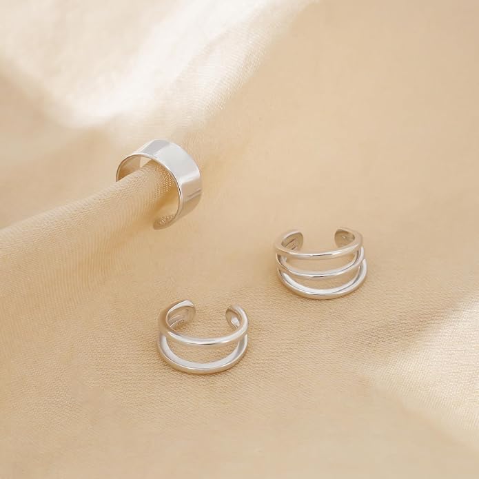 CHIC & ARTSY 925 Sterling Silver Ear Cuffs for Women, Non Piercing Clip On Cartilage Cuffs, Adjustable Fake Conch & Helix Earrings, Gold Plated & Oxidized Various Styles