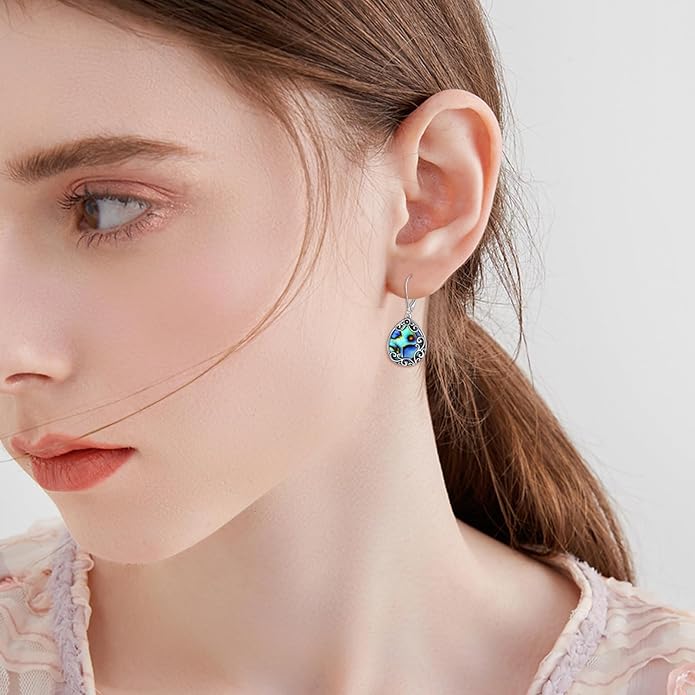 Filigree Earrings Sterling Silver Celtic Teardrop Drop Dangle Earrings Abalone Shell Bohemian Jewelry for Women