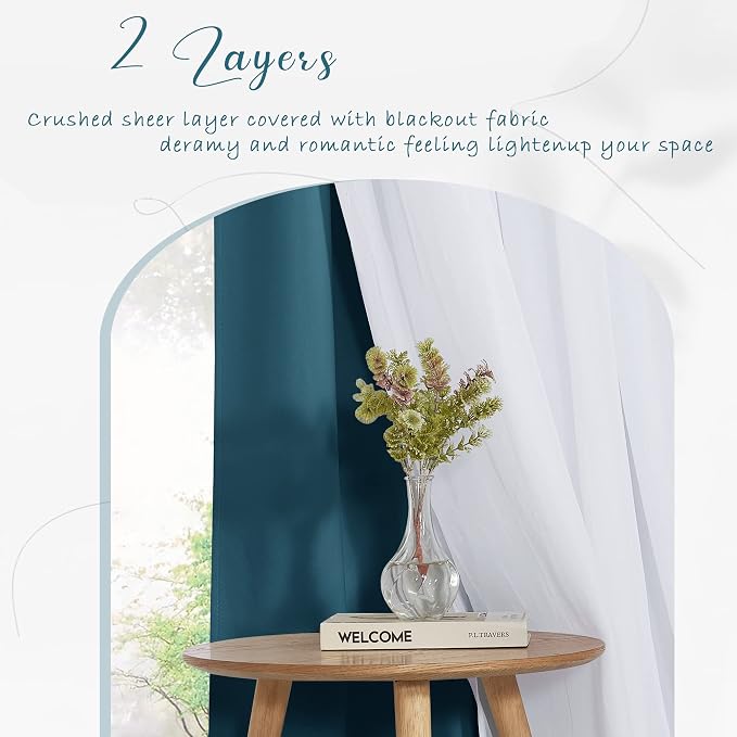 PONY DANCE 2 Layers Curtains Set - Room Darkening Mix & Match Room Darkening Curtains with White Sheer Voile, 52" Wide and 84" Long, Ink Blue, 2 Panels