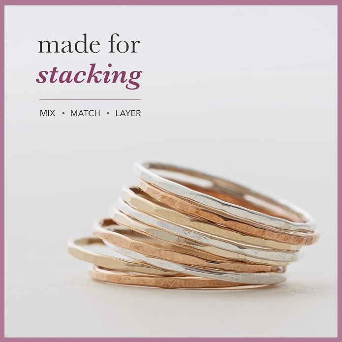 Hammered Stacking Ring for Women, Dainty 1.2mm Minimalist Band, Sterling Silver, 14k Gold Filled or Rose Gold Filled, Thin Stackable Ring, Everyday Jewelry Gift