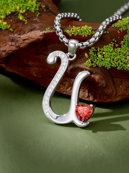 Birthday Gifts for Women Alphabet A to Z Initial Birthstone Pendant Necklaces for Women - 18k White Gold Plated Personalized Name Jewelry Anniversary Graduation Gifts for Wife Her Daughter Girlfriend(with Gift Box)