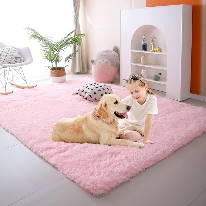 Pink Rug for Girls Bedroom 3x5 - Fluffy Soft Carpet for Bedside | Cotton-Candy Soft - Dense Microfiber Pile Kids Love To Roll And Play On - Perfect For Bare Feet And All-Day Floor Play