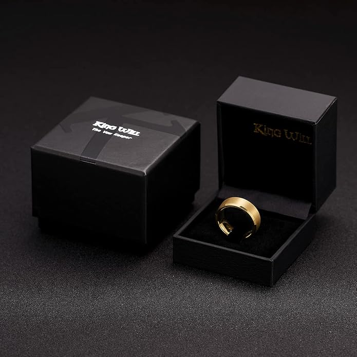 King Will Tungsten Carbide Wedding Band for Men Women-4/6/8mm Width 14K Gold Plated Tungsten Wedding Ring Matte Brushed & High Polished Style Comfort Fit Wedding Band Size 6-14