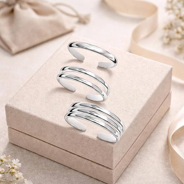 LeCalla 925 Sterling Silver Open Toe Rings Set for Women Adjustable Minimalist Toe Rings Summer Beach Foot Jewelry