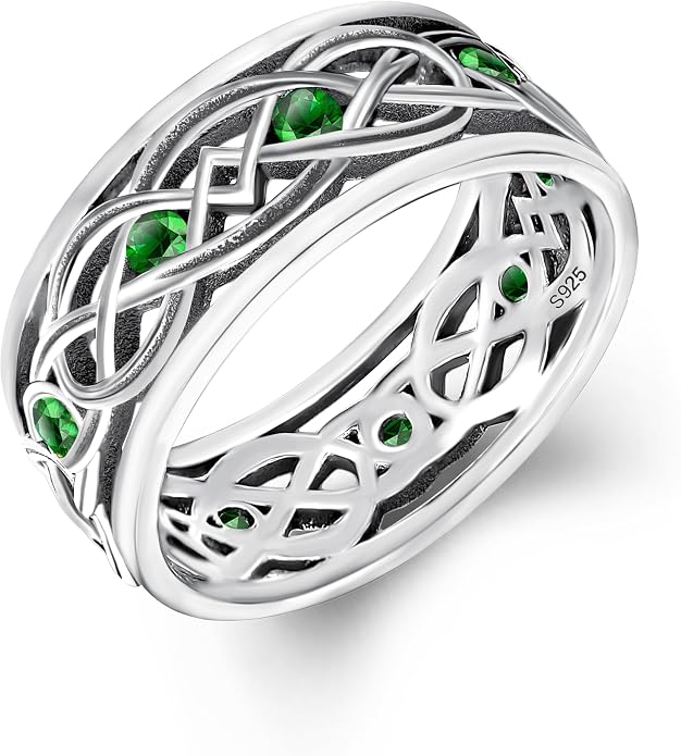 Claddagh Celtic Knot Band Rings for Men Women 925 Sterling Silver Irish Claddagh Promise Ring for Women Men