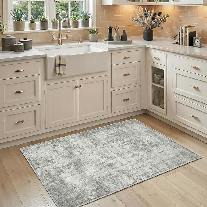 2x3 Rug for Entryway Hallway-No Slip Soft Carpets Modern Abstract Indoor Floor Stain Resistant Carpet for Bedroom Dining Room Farmhouse Nursery Home Office Grey