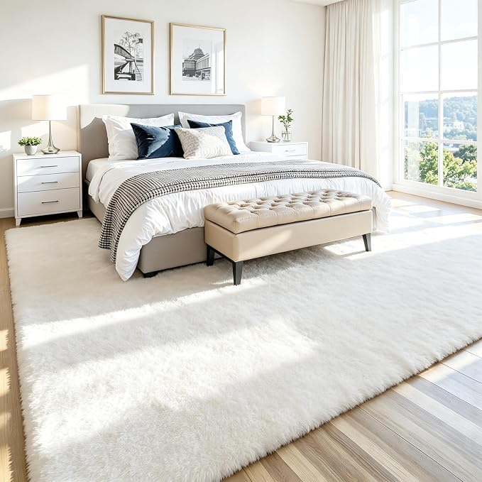 6x9 Area Rug for Living Room, Ultra Soft Fluffy White Rugs for Bedroom, Non Slip Large Shag Carpet, Fuzzy Plush Nursery Rug, Thick Washable Indoor Floor Carpets for Kids Office Dorm Home Decor