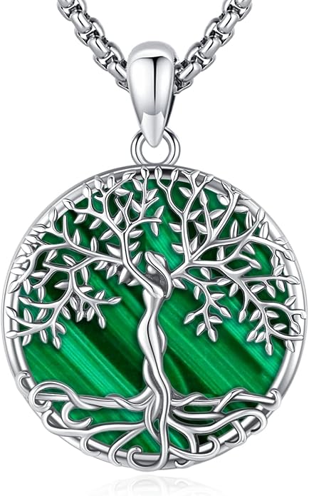 Jewelry Gifts - Tree of Life Necklace Sterling Silver Abalone Shell/Opal/Moonstone/Black Onyx/Turquoise/Malachite/Crystal Family Tree of Life Jewelry for Women Men