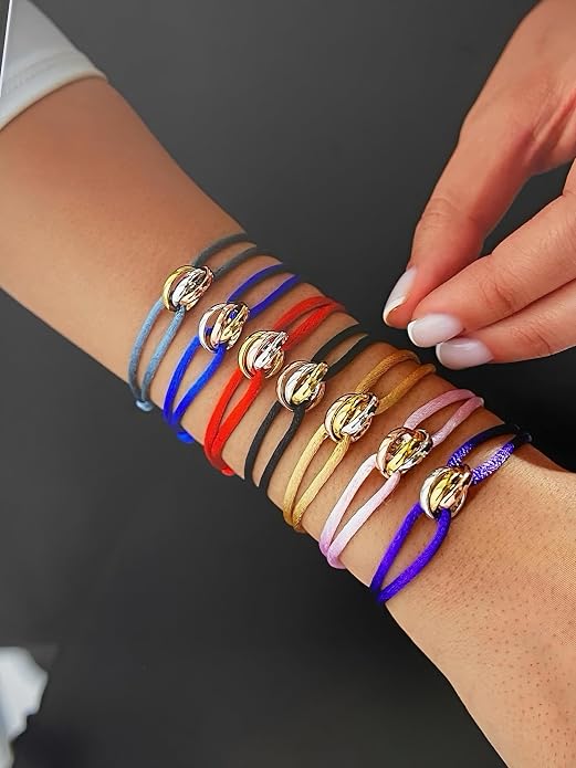 Joy-D 3 Rings Bracelet - String Bracelet with 3 Colors Rings, Adjustable Cord, High Quality Women&Men Bracelet, Gold Jewelry, Perfect Gift for Her&Him