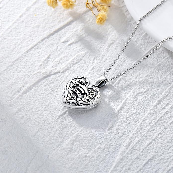SOULMEET Personalized Silver Locket Necklace That Holds Pictures Photo Keep Someone Near to You, Memorial Custom Lockets Necklaces Letters Engraving for His Her