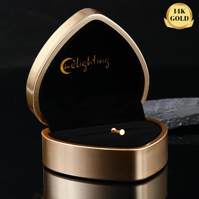 Melighting 14K Solid Gold Flat Back Cartilage Earring 16G Helix Piercing Jewelry Internally Threaded Labret 8mm