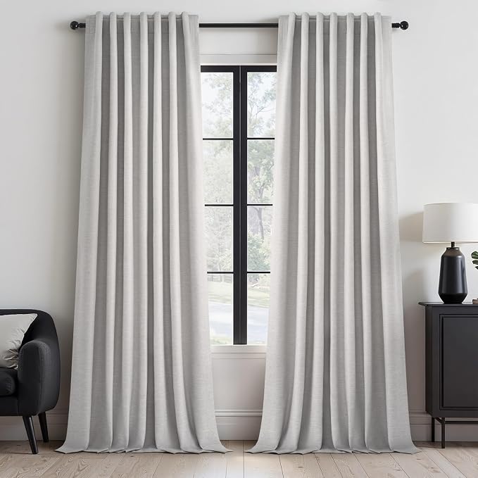 Topfinel Grey Beige Extra Long 132 Inch 100% Blackout Curtains for Livingroom Neutral Modern Linen Blend Curtain Drapes Sound Proof Drapes Privacy Ceiling Track Villa Bedroom 11Ft(W52 xL132 2 Panels)