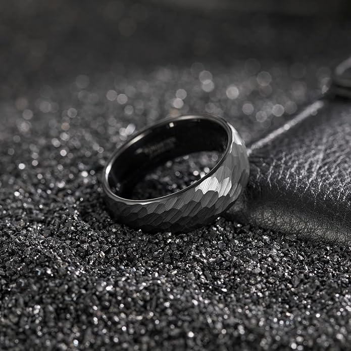 TRUMIUM Tungsten Wedding Rings for Men Women 4MM 6MM 8MM Mens Wedding Band Black/Rose Gold/Gold Plated Rings Hammered Matte Finish Jewelry Comfort Fit Size 5-13