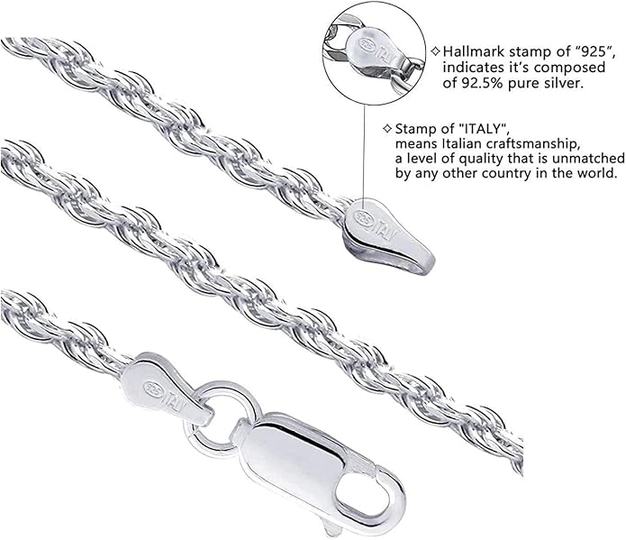 Savlano 925 Sterling Silver Solid Italian Figaro, Rope,Herringbone, Curb, Ball Bead, Snake, Mariner Chain Anklet for Women, Comes in 0.8mm - 5mm With Gift Box