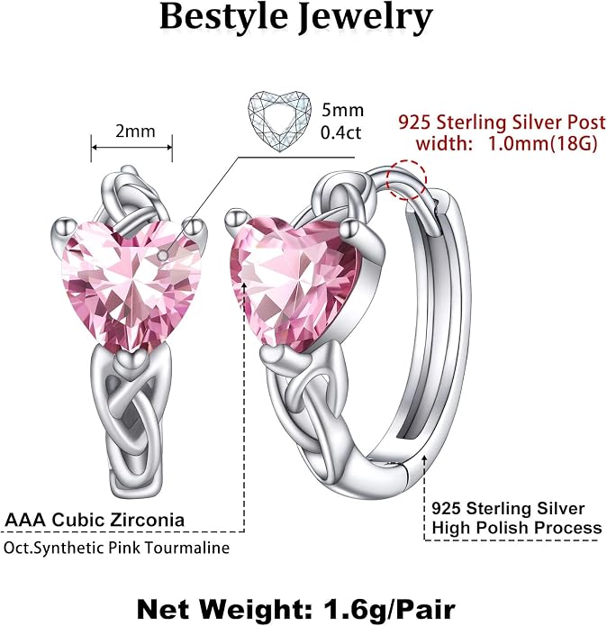 Bestyle 925 Sterling Silver Huggie Hoop Earrings Small Birthstone Hoop Earrings for Women Hypoallergenic Silver Huggie Earring,Great Birthday Earrings Gift for Daughter Wife Mom