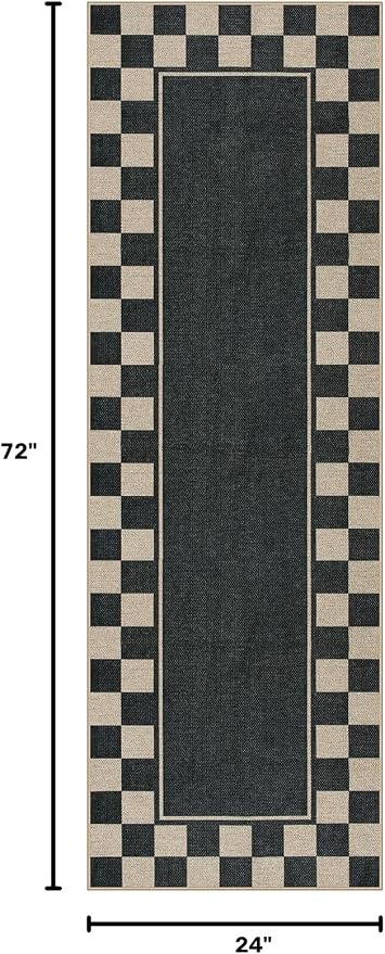 Moynesa Easy Jute Runner Rugs Washable 2x6 Entryway Runners Rug for Kitchen Black Checkered Carpet for Indoor Outdoor Non Slip Mat for Hallways Bathroom Bedroom Laundry Living Room Corridor