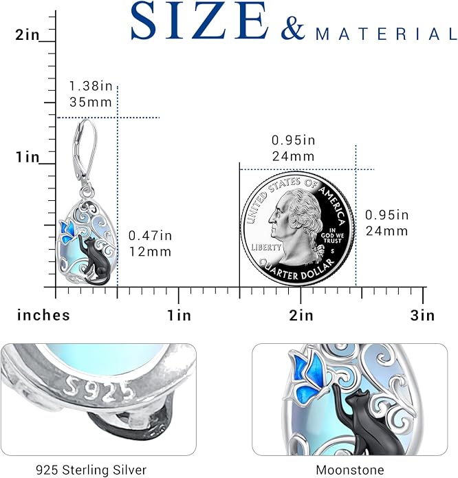 Eusense Sterling Silver Dangle Earrings for Women Tree of Life Animals Moonstone Turquoise Leverback Earrings Jewelry Gifts