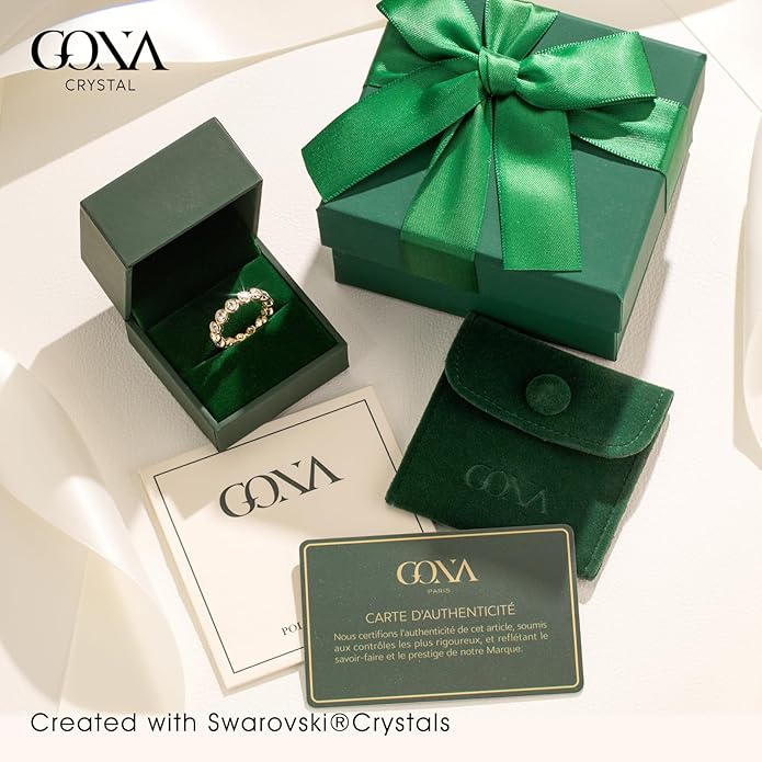 Created with Swarovski® Crystals 14K Gold Plated Stackable Rings, Bezel Set Pinky Ring Wedding Bands Promise Rings Eternity Band Rings for Women Birthday Anniversary Christmas Valentine's Day