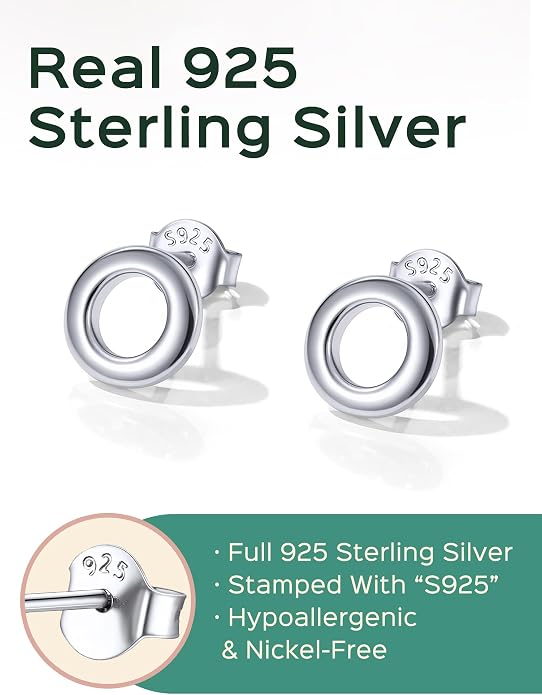 ChicSilver 925 Sterling Silver Earrings Dainty Bar/Circle/Triangle/Star/Ball Stud Earrings for Women with Gift Box, Hypoallergenic Earrings for Sensitive Ears