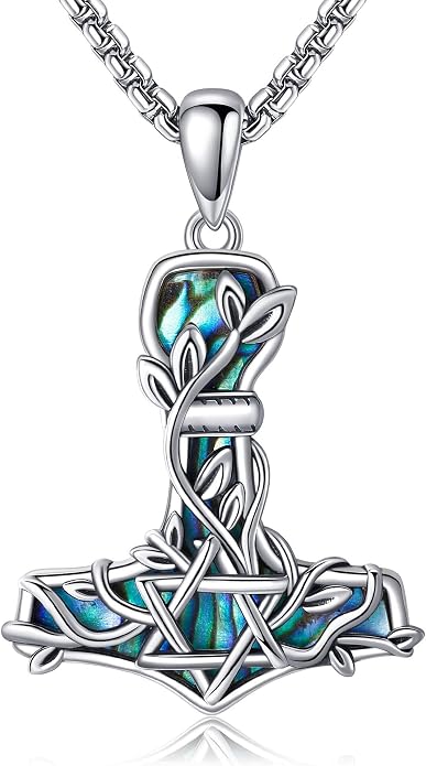 Thor Hammer Necklace Sterling Silver Star of David Mjolnir Pendant Vegvisir Jewelry for Women Men