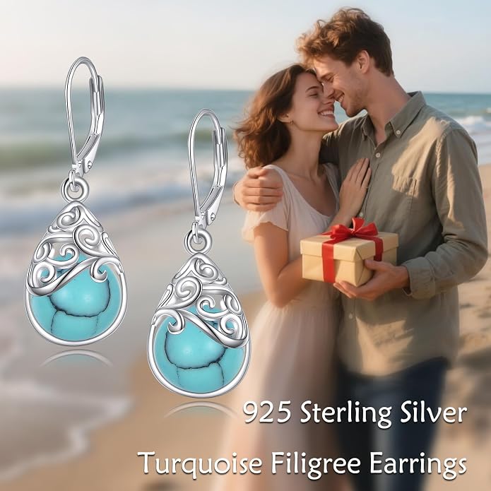 925 Sterling Silver Leverback Earrings Vintage Filigree Dangle Drop Earrings Jewelry Birthday Gifts for Women