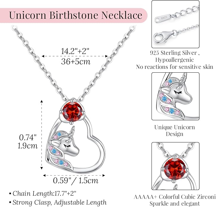 CDE Christmas Gift for women Cute Unicorn Birthstone Necklace for Girls Daughter 925 Sterling Silver Opal Heart Pendant Graduation Birthday Christmas Jewelry Gift for Teenage Girls Niece
