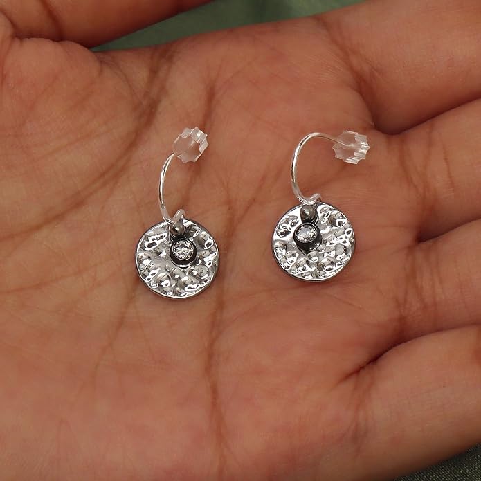 LeCalla 925 Sterling Silver Hammered Earrings for Women | Classic Handmade Textured Hammered Drop Dangle Earring Jewelry Gifts for Birthday Wedding Christmas