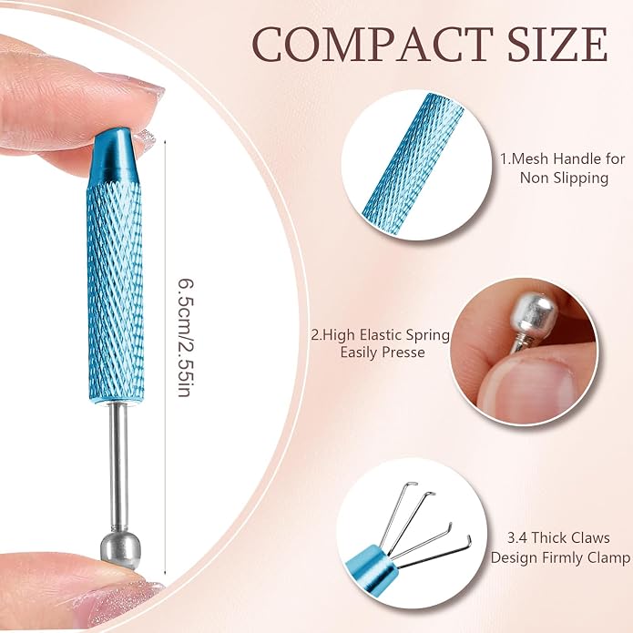 ONESING 2Pcs Piercing Ball Grabber Tool for Changing Jewelry, Stianless Steel Flat Back Earring Applicator Internally Threaded Push Pin Piercing Grabber Tool, Anti Slip 4 Claw Gem Ball Grabber Tool