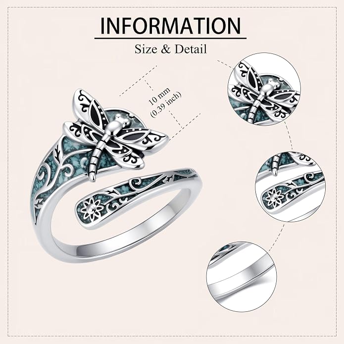 SNOWELLE Turquoise Spoon Rings S925 Sterling Silver Turquoise Adjustable Ring Jewelry Gift for Women Men