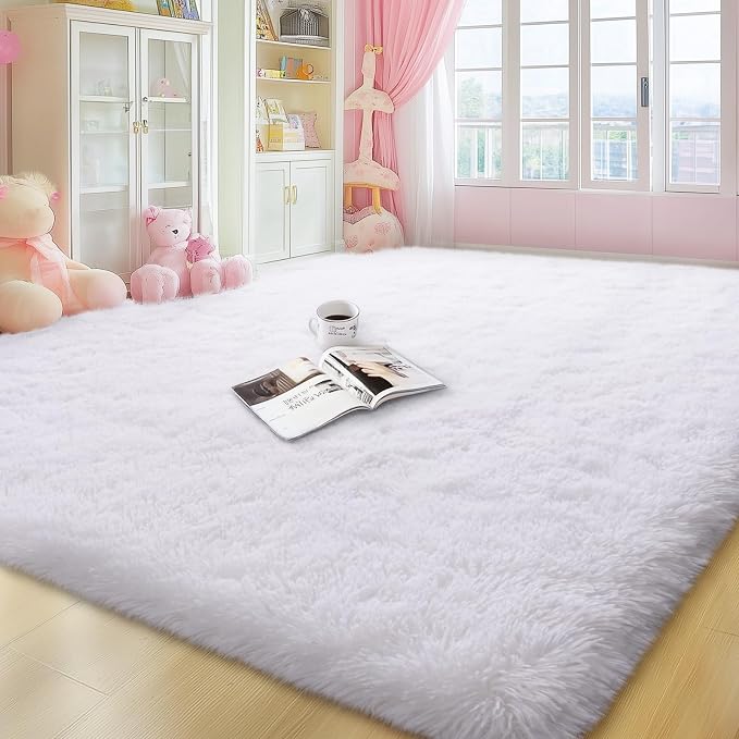 qulint White Rugs for Living Room 6x9, Fluffy Large Rug for Bedroom | Soft Plush Kid Room Rug, Shag Shaggy Fuzzy Tapetes Para Sala for Boys and Girls Dorm Nursery Classroom Christmas Home Decor