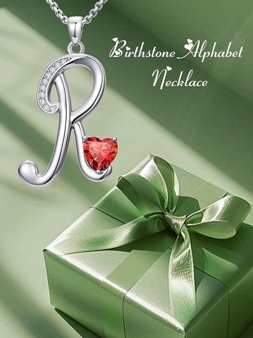Birthday Gifts for Women Alphabet A to Z Initial Birthstone Pendant Necklaces for Women - 18k White Gold Plated Personalized Name Jewelry Anniversary Graduation Gifts for Wife Her Daughter Girlfriend(with Gift Box)