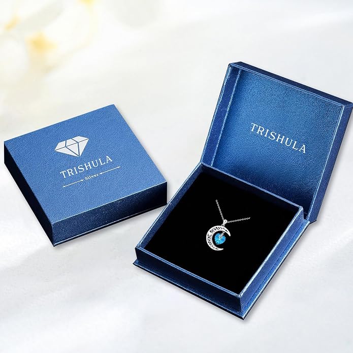 TRISHULA Crescent Moon Necklace 925 Sterling Silver Eye of Horus Animal Moon Pendant with Heart Crystal Birthday Jewelry Gift for Women Christmas Gifts for Her