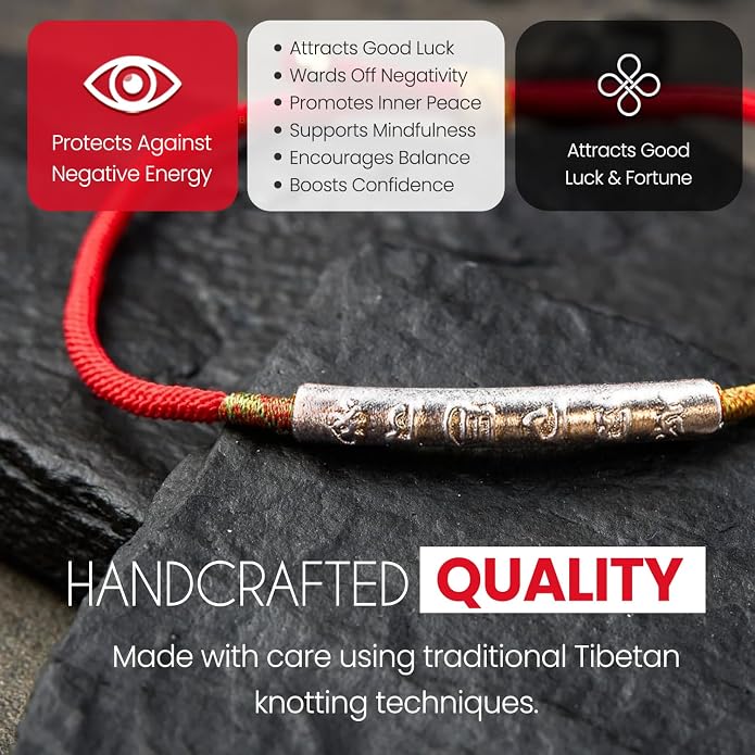 Buddha & Karma Tibetan Red String Bracelet - Handmade Buddhist Lucky Charm for Protection, Good Fortune & Positive Energy - Spiritual Bracelet for Men & Women - Adjustable Bracelets for Daily Wear