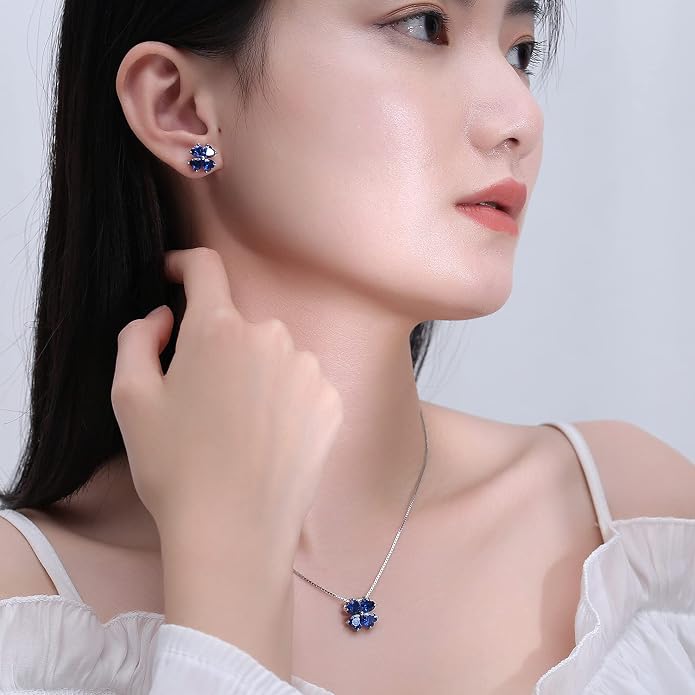 JIANGXIN Colorful Birthstone 925 Sterling Silver Handmade Pendant Necklace for Women Lucky Four Leaf Clover Plant Shamrock Jewelry Rhodium Plated