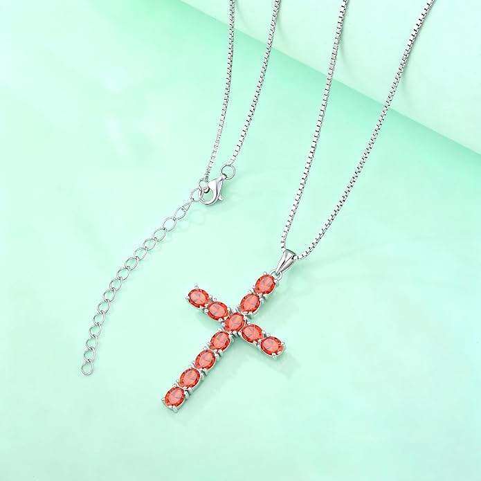 925 Sterling Silver Cross Necklace for Women Men Christian Jesus Faith Birthstone Cross Crucifix Pendant Necklaces