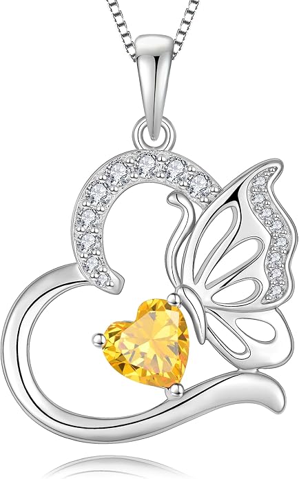 Butterfly Necklace for Women 925 Sterling Silver Heart Pendant Birthstones Jewelry Gift