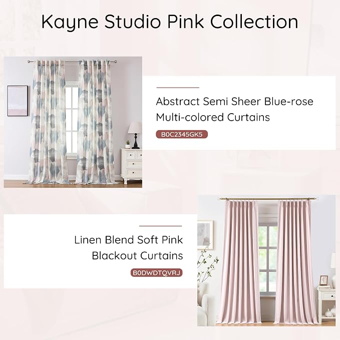 Kayne Studio Farmhouse Colorful Curtains with Backtab and Rod Pocket,Semi Sheer Light Filtering Living Room Curtains, Abstract Painting and Watercolor Ink Boho Drapes,Pink and Blue,52W x 63L,2 PK