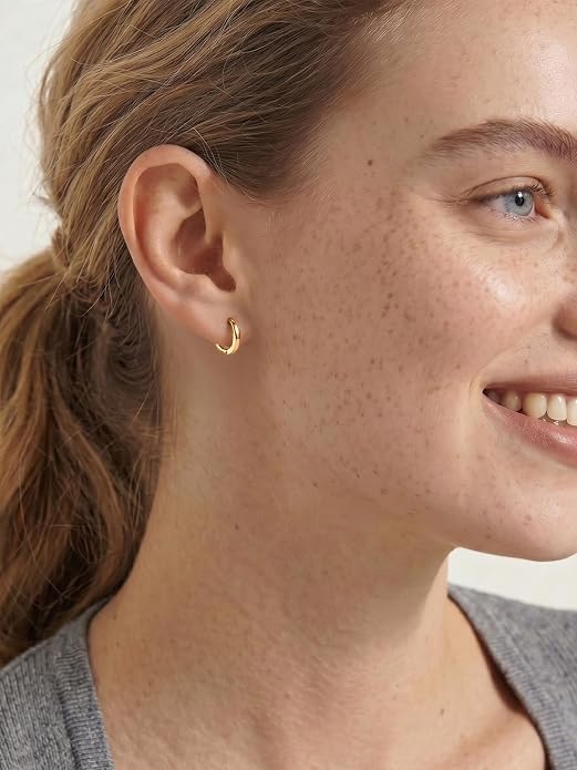 Silvora Sterling Silver Hoop Earrings for Women, Small Hoops 14K Gold Plated/925 Silver/Rose Gold/Black, Hypoallergenic Huggie Lightweight Cartilage Sleeper Earrings 8/10/12/14/16/18/20mm