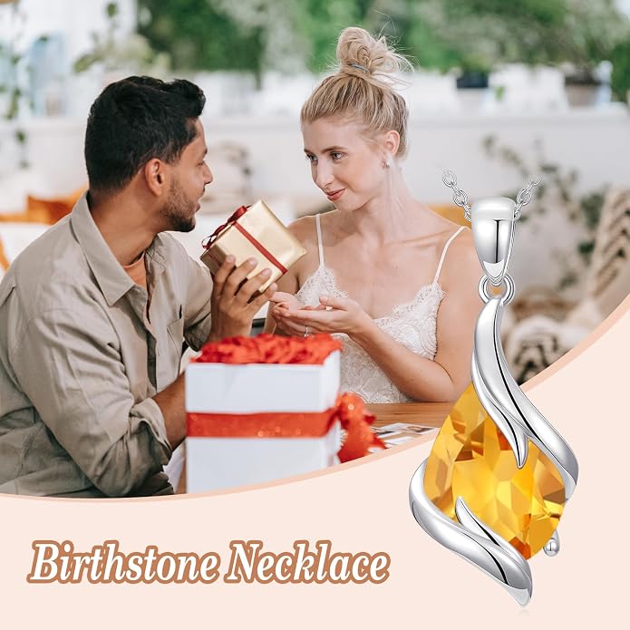HPQQ Birthstone Necklace for Women 925 Sterling Silver Teardrop Pendant Fine Jewelry Birthday Mothers Day Gifts for Women Mom Her