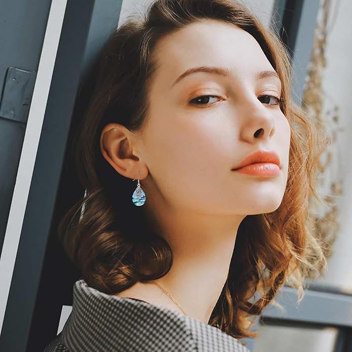 Abalone Shell Dangle Drop Earrings for Women 925 Sterling Silver Filigree Bohemian Earrings Jewelry Gift