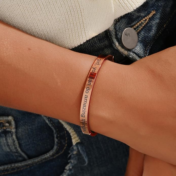 Inspirational Christian Bracelet for Women, Oval Engraved Bible Verse Love Bangle Cuff, Faith Scripture Jewelry, Religious Encouragement Gift for Mom Daughter Sister Friend