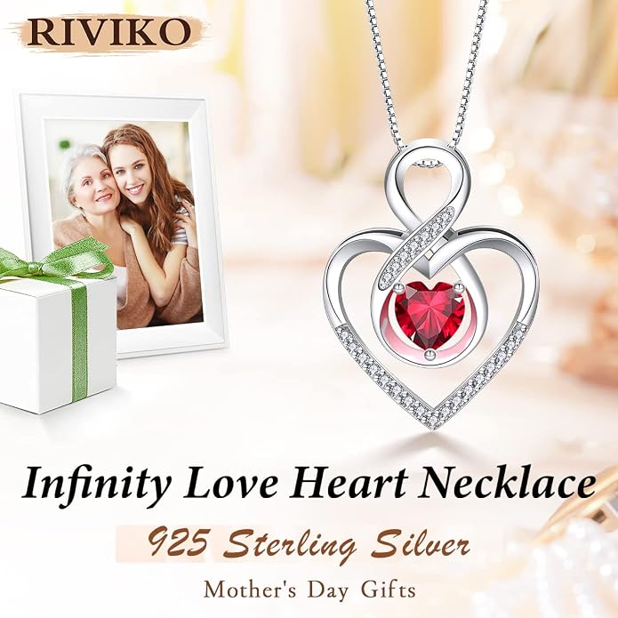 RIVIKO Infinity Heart Symbol Necklace for Women 925 Sterling Silver Love Heart Pendant Mothers Day Anniversary Birthday Christmas Jewelry Gifts for Women Mom Wife Sister Her Friends