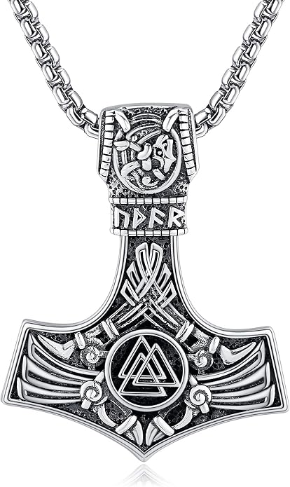 Thor Hammer Necklace 925 Sterling Silver Norse Viking Thor Hammer Pendant Mjolnir Necklace for Men Amulet Jewelry Gifts for Men