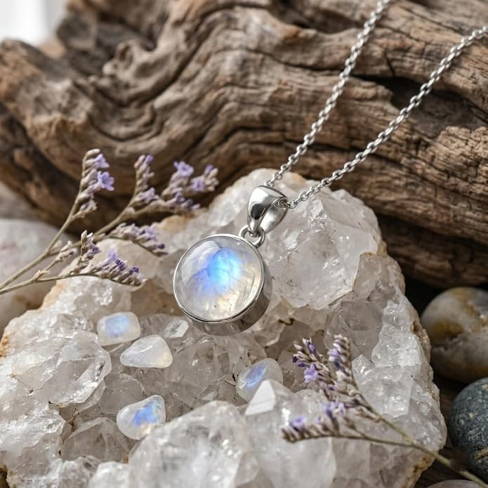 Raw Gemstone Dainty Pendant Necklace for Women, Trendy Healing Chakra Crystal, Birthstone Handmade 925 Sterling Silver Adjustable 18 inch Chain Jewelry, Birthday Gifts